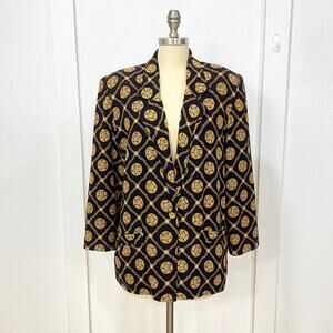 SK & Company Women's Blazer Size 10 Black & Gold Chain Pattern Holiday Career
